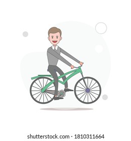 man rides a bicycle vector flat illustration on white