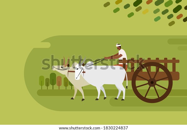 A man rides a\
bullock cart in rural India