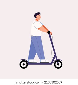 The man rides an electric scooter. Vector illustration
