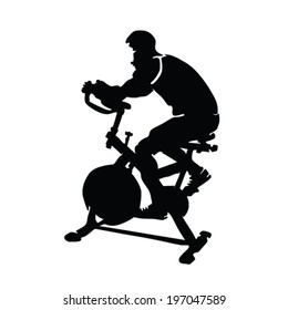 man rides an exercise bike vector illustration