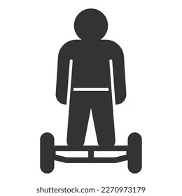 Man rides a hoverboard, front view - icon, illustration on white background, glyph style