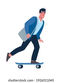 A man rides a modern skateboard. Environmentally friendly transport, sports, alternative transportation. Vector, flat style