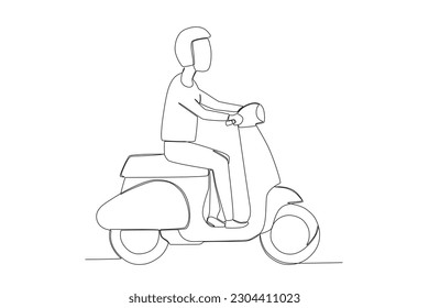A man rides a motorcycle casually. Dia do motorista one-line drawing