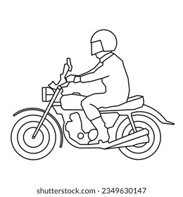 A man rides a motorcycle. Graphic image of a man on a motorcycle. Vector.