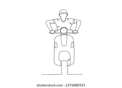 A man rides a motorcycle at speed. Bikers one-line drawing