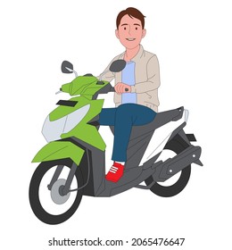 The Man rides a motorcycle without a helmet. Vector image