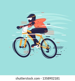 Man rides a mountain bike. Sport, competitions. Flat design vector illustration.