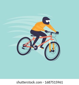 Man rides a mountain bike. Sport. Flat design vector illustration.