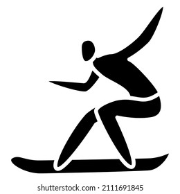 A man rides a skateboard with his hands up. Winter sports. Active recreation in winter. Vector icon, glyph, silhouette, isolated