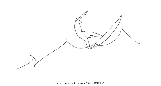 man rides the wave on surfboard - continuous one line drawing