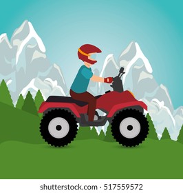 man riding atv sport landscape background