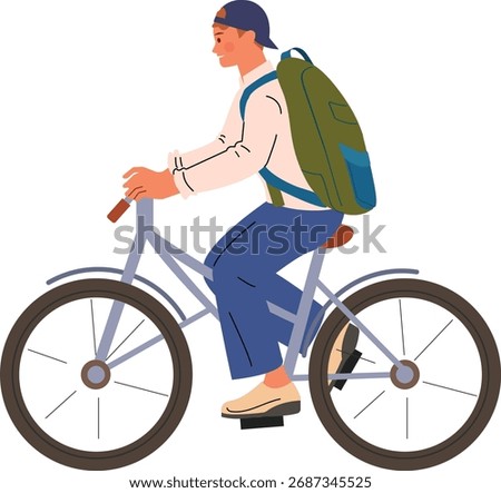 Man Riding Bicycle with Backpack