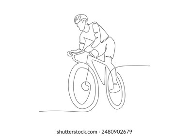 Man riding a bicycle. Biking concept one-line drawing