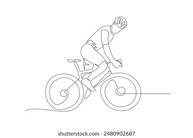 Man riding a bicycle. Biking concept one-line drawing