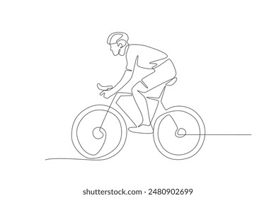 Hombre en bicicleta. Concepto de ciclismo dibujo de una línea