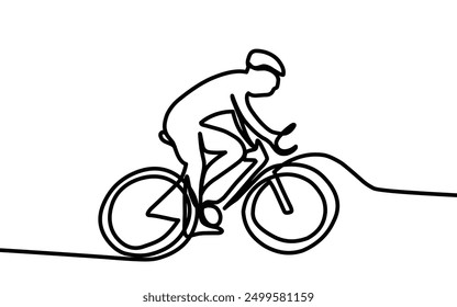 Man riding a bicycle. Biking concept one-line drawing, Doodle vector ilustration