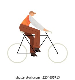 Man riding a bicycle, caring about nature, green sustainable transport. Isolated vector illustration in flat style