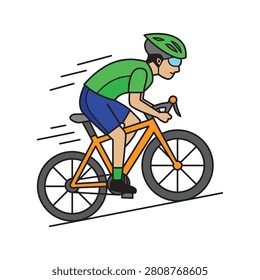 Man Riding Bicycle Fast, Wearing Helmet and Sunglasses, Motion Lines