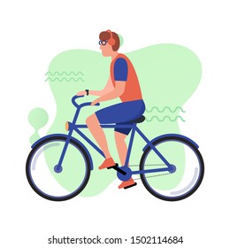 Man riding bicycle. Flat vector illustration.