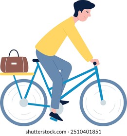 Homem andando de bicicleta. O cara vai trabalhar no transporte ecológico