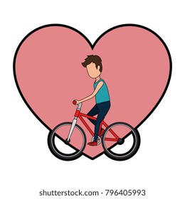 man riding bicycle with heart love