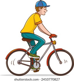 Man riding a bicycle isolated on white background. Vector illustration in cartoon style.