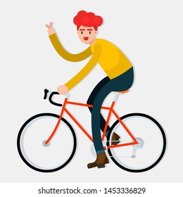 a man riding a bicycle isolated vector illustration