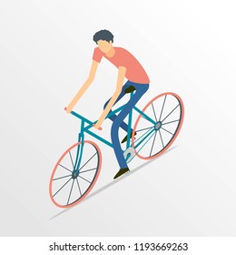 a man is riding a bicycle isometric flat design