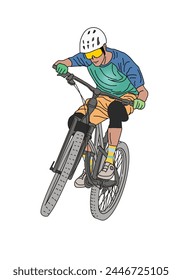 A man riding bicycle jumping vector for background design.