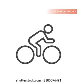 Man riding bicycle line vector icon. Cyclist, biking outlined symbol.