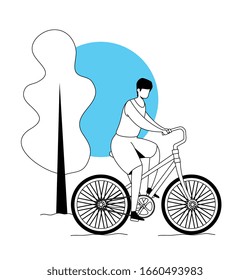 man riding bicycle in park landscape vector illustration design