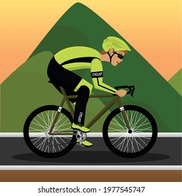 Man riding bicycle Professional cyclist Cycling Vector illustration