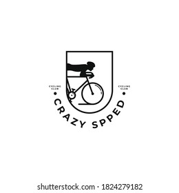 man riding bicycle road bike with fast speed logo design concept. Vector simple emblem, badge for a cycling club, bike store, also good to use for t shirt print design