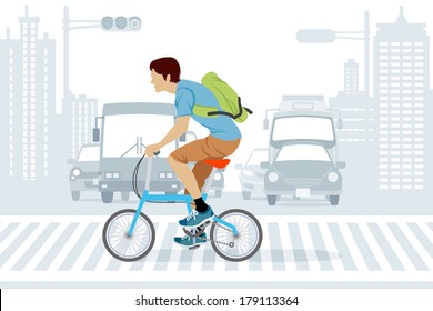 Man riding bicycle in Rush Hour