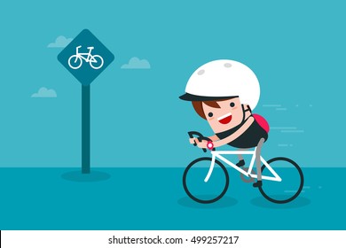 Man riding bicycle trendy cartoon.