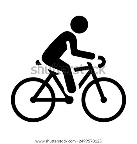 Man riding a bicycle vector icon. Person with bike illustration. Cyclist symbol. Bicyclist black silhouette. Bike race pictogram. Biker sign isolated.