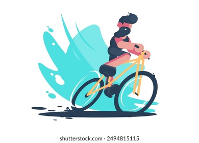 Man Riding Bicycle. Vector illustration of cyclist, dynamic movement, splash background.