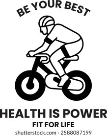 A man is riding a bicycle with the words in the style of sign illustrations