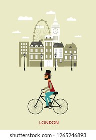 Man riding a bicykle in  London. Vector