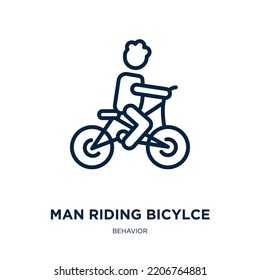 man riding bicylce icon from behavior collection. Thin linear man riding bicylce, behavior, stick outline icon isolated on white background. Line vector man riding bicylce sign, symbol for web and 