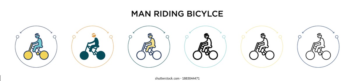 Man riding bicylce icon in filled, thin line, outline and stroke style. Vector illustration of two colored and black man riding bicylce vector icons designs can be used for mobile, ui, web