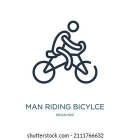 man riding bicylce thin line icon. behavior, yoga linear icons from behavior concept isolated outline sign. Vector illustration symbol element for web design and apps.