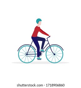 Hombre montando una ilustración vectorial plana en bicicleta. Manténgase saludable el concepto.