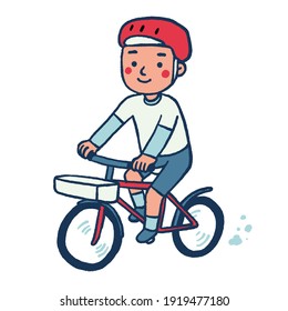 Man riding bike with helmet vector illustration flat cartoon style