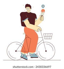 Man Riding Bike Holding Popsicle Illustratiion