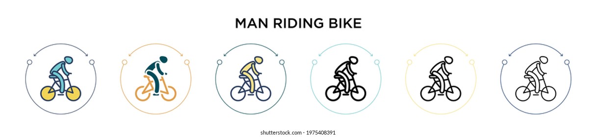 Man Riding Bike Icon In Filled, Thin Line, Outline And Stroke Style. Vector Illustration Of Two Colored And Black Man Riding Bike Vector Icons Designs Can Be Used For Mobile, Ui, Web