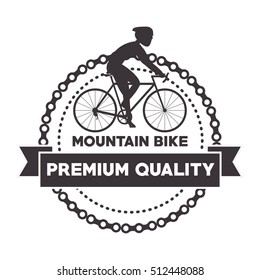Man riding bike inside circle and ribbon design 