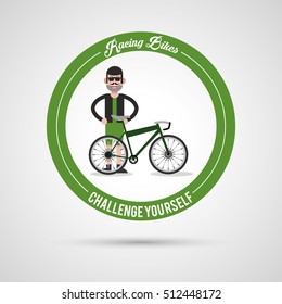 Man riding bike inside circle design 