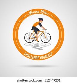Man riding bike inside circle design 