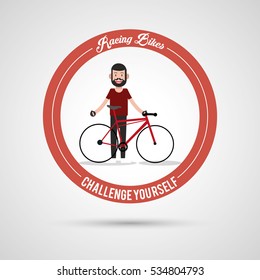 Man riding bike inside circle design 